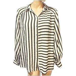 Maeve Anthropologie Women’s Silky Striped Button Up Shirt Size 1X Long Sleeve